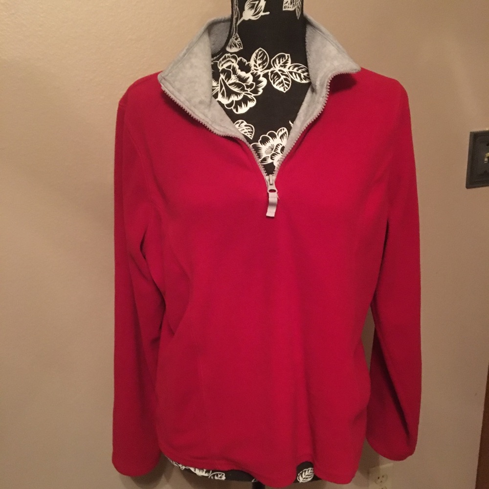 🎁2/$12 LG ST. JOHNS BAY HOLIDAY RED QUARTER ZIP FLEECE PULLOVER JACKET - Picture 3 of 7